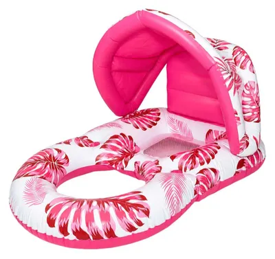 Produktbild von KIK KX2706 Aufblasbare Liege für das Wasser mit Rückenlehne und Sonnendach, weiß-rosa