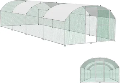 Zdjęcie produktu dla YUENFONG Kurnik 300x800x185cm Wybieg dla małych zwierząt Klatka dla kurczaków ze stali ocynkowanej Domek dla drobiu Woliera z dachem z PE Wybieg zewnętrzny z zamkiem Domek dla drobiu, dach kopulasty