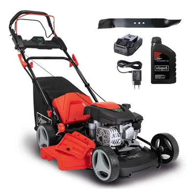 Produktbild von Scheppach Benzin-Rasenmäher MS150-46E - 3,7PS | 46cm | 55L | Antrieb | E-Start | inkl. 2Ah Akku + 2,4A Ladegerät + Motoröl + Ersatzmesser