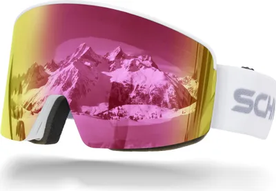 Produktbild von Schnorr Skibrille Weiß mit magnetischer Glaswechselfunktion Full REVO Pink verspiegelt, Anti-Fog, UV400