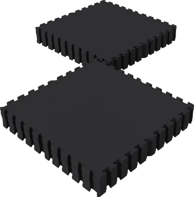 Produktbild von GORILLA SPORTS® Schutzmatten Set - 16 Matten, 60x60x1,2 cm, rutschfeste, EVA Schaumstoff, 5,76 m²,  Schwarz - Bodenschutzmatten Fitness, Bodenmatte, Puzzlematten, Unterlegmatte, Trainingsmatten