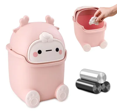 Imagen del producto de Omgoods - Mini cubo de basura de escritorio con tapa de diseño infantil