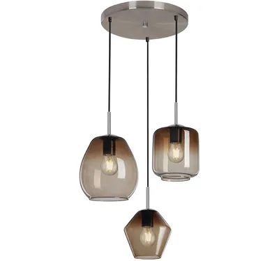Produktbild von B-Kartonage Pendelleuchte Briloner Classic Smoke Hängelampe 3-flammig 120cm Matt-Nickel Smoke