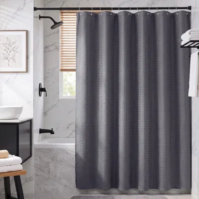 Produktbild von Textil Duschvorhang Wannenvorhang wasserabweisend Waffelstoff inkl. 12 Ringe 180x200cm Graphitgrau