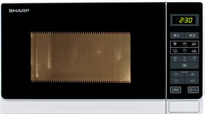 A white Sharp microwave oven is shown against a white background.