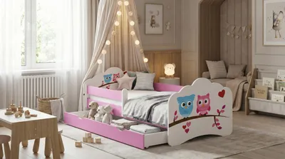 Produktbild von Happy Babies Kinderbett - Mit Matratze & Schublade und Rausfallschutz, 80x160, Mädchen Kinderbetten & Jugendbett Jungen Kids Bed