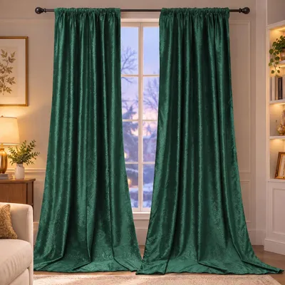 Produktbild von Samt Vorhang 2er Set Verdunkelung Gardine Thermovorhang Luxus Marokko Gemustert Dekoschal für Wohnzimmer Schlafzimmer, B132xH183cm, Dunkeltürkis