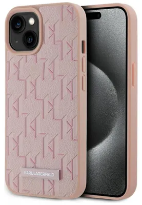 Immagine prodotto di Custodia Karl Lagerfeld in pelle Monogram Logo in metallo Magsafe Do Iphone 15 Różowy