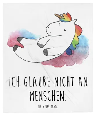 Produktbild von Mr. & Mrs. Panda Tagesdecke Einhorn Wolke 7 - Weiß - Geschenk, Lächeln, Plaid, Lustig, Bettdecke, Einhörner, Decke, Menschen, Kuscheldecke, Unicorn, Sofadecke