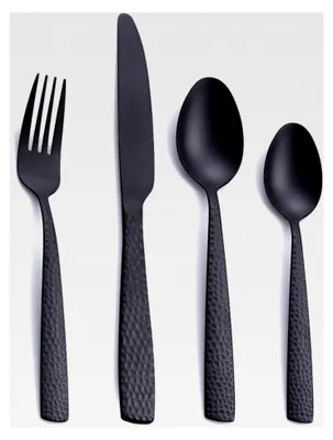 Produktbild von Mattschwarzes 24-teiliges Silberbesteckset für 6 Personen, Edelstahl-Besteck, Gabel, Löffel, Messer, spülmaschinenfest