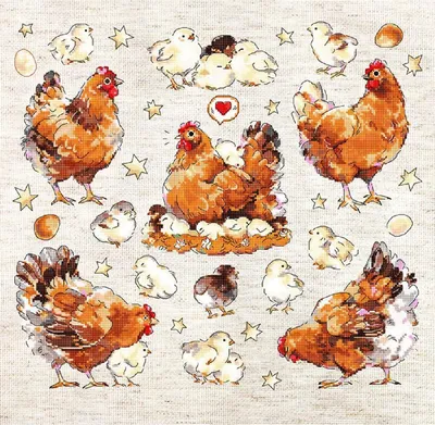 Image de Letistitch kit de broderie au point de croix "Poulets tachetés", motif à compter, 33x30cm
