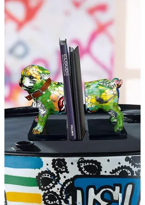 Produktbild von Gilde 2tlg. Set, Buchstützen, Bulldogge, "Street Art", Graffiti, Kunstharz, mehrfarbig, VE 1, L. 12 cm, B. 22.5 cm, H. 20 cm 37392 4063387373927