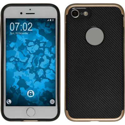 Produktbild von PhoneNatic Hybridhülle kompatibel mit Apple iPhone 7 / 8 / SE 2020 - Carbonoptik gold Cover Schutzhülle + 2 Schutzfolien
