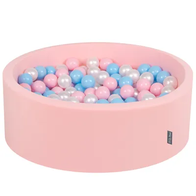 Obrázek produktu pro KiddyMoon 90x30cm/200 míčků ∅ 7cm Kulatý Suchý Bazén s míčky Certifikováno vyrobeno v EU, Světle Růžová: Modrá/Růžová/Perla