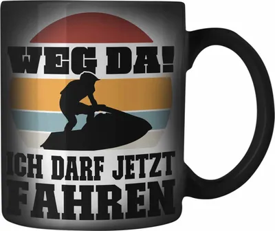Produktbild von Trendation - Jetski Farbwechsel Zauber-Tasse Geschenk mit Spruch Jetski Sprüche Jetskifahrer (Schwarz)