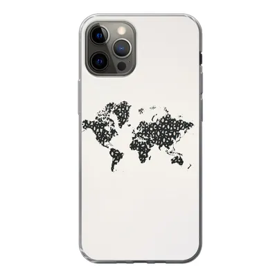 Produktbild von MuchoWow® Handyhülle Schutzhülle Hülle für iPhone 12 Pro Weltkarte - Zahlen - Schwarz Silikon Softcase Handy Hülle - Abdeckung