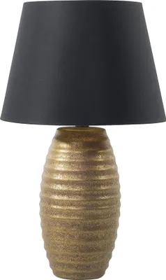 Produktbild von BELIANI Tischlampe Gold Porzellanfuß Stoffschirm Schwarz langes Kabel mit Schalter Modern Glamourös
