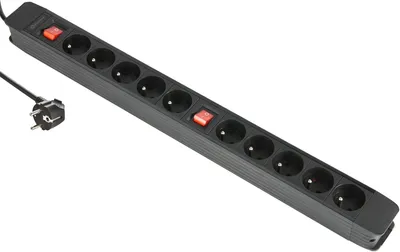 Productafbeelding van Electraline 35438 stekkerdoos 10 stopcontacten + 2 - Kabelhaspel - Overbelastingsbeveiliging - Lengte 1,5 m - Zwart