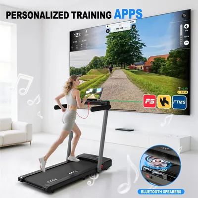 Immagine prodotto di Tapis roulant pieghevole - Tapis roulant elettrico - Motore silenzioso da 2,5 CV - Velocità massima: 12 km/h - 12 programmi di allenamento - Altoparlante Bluetooth - Ideale per la casa e l'ufficio