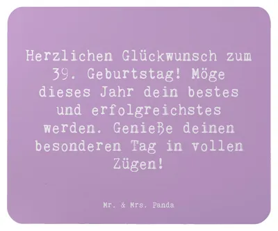 Produktbild von Mr. & Mrs. Panda Mouse Pad Spruch 39. Geburtstag - Lavendeltraum - Geschenk, Jubiläum, Happy Birthday, Alter, Geschenke, pc mauspad, laptop, Meilenstein, bestes Jahr