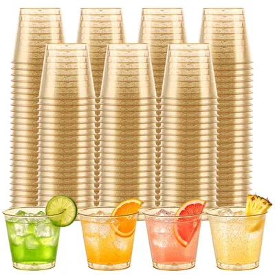 400 Schnapsgläser, Kunststoff, Goldglitzer, 30 ml, wiederverwendbar