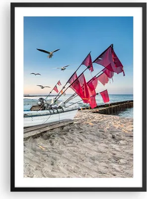 Produktbild von Gerahmtes Poster - Schwarzer Rahmen - £ódŸ Küste Möwen - 50x70 cm - Wand Bild - Wanddeko - Wandbilder - Kunstposter - Wandposter - Bilderrahmen - Bilder - Kunstdruck - Wanddekoration - P2BPA50x70-4779