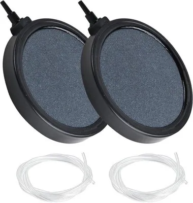 Produktbild von 2 Belüftungssteine für Teiche, 13 cm Belüftungssteine für Aquarien, Aquariumzubehör mit 2 Schläuchen à 2 Meter (4x6 mm)