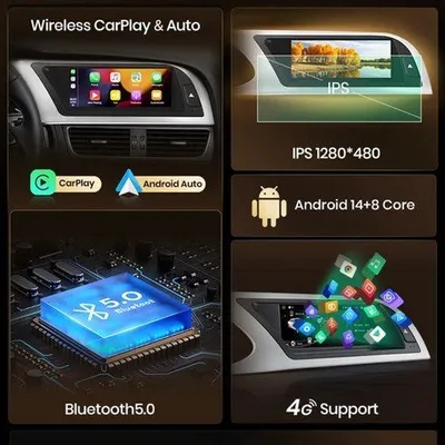 Productafbeelding van Autoradio Bluetooth Draadloos - 4G 6-128GB - 8.8 Inch Scherm - Android Systeem - Voor Audi A5 B8 2009-2016