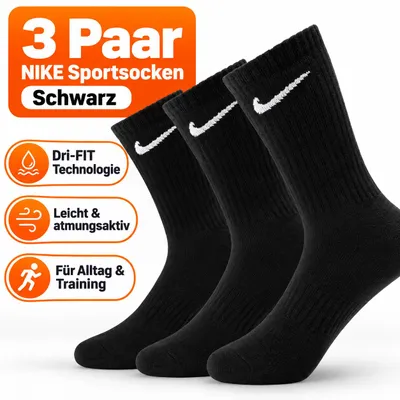 Produktbild von Nike Herren Everyday Lightweight Crew Trainings Socken, Schwarz, 42–46