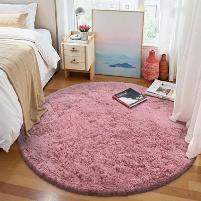 Obrázek produktu pro Ibenzoa® Kulatý růžový koberec, průměr 200 cm – měkká vlákna s paměťovou pěnou, polyesterové vlákno, protiskluzová spodní strana, lze prát do 30°C – vhodný do obývacího pokoje a ložnice