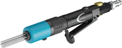 A professional studio shot of a needle scaler tool against a white background.