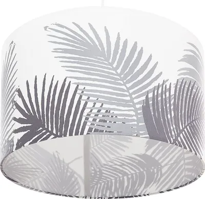 Produktbild von BELIANI Hängeleuchte Weiß Palmenmotiv runder Stoffschirm 48 cm Durchmesser Trommelform Retro Stil Wohnzimmer
