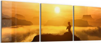 Produktbild von DEQORI Glasbild Echtglas 3x50x50 cm 'Stille Golddämmerung' Wandbilder XXL groß