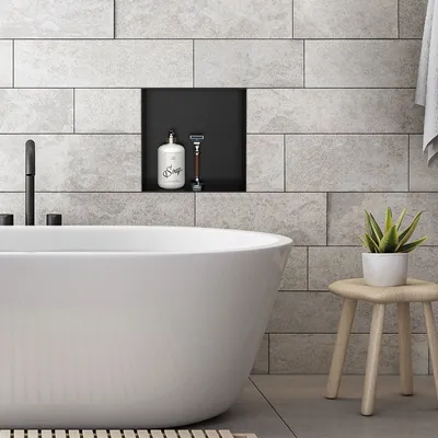 Produktbild von LuxeBath Wandnische aus Edelstahl, 30x30x10 cm, Schwarz, Randlos, Befliesbare Nische für Badutensilien, Duschablage, Duschregal
