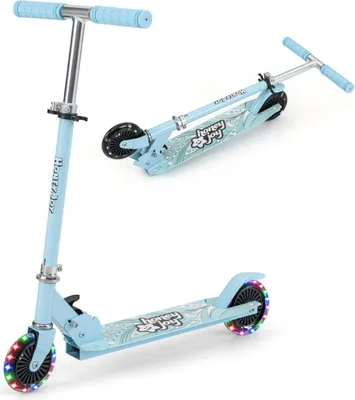 Image de Trottinette pour enfants avec roues LED et guidon pliable, réglable en hauteur, trottinette pour enfants, bleu clair
