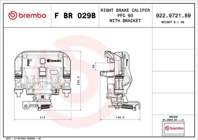 Produktbild von BREMBO Bremssattel Hinten Rechts für IVECO Daily VI Kastenwagen Ø60mm F BR 029B