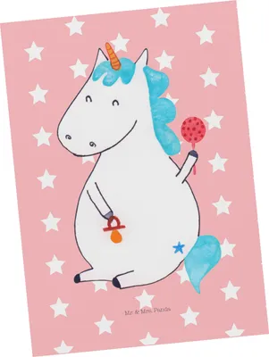 Produktbild von Mr. & Mrs. Panda bildkarte Einhorn Baby - Rot Pastell - Geschenk, Mutter, Ansichtskarte, Grußkarte, Kunstkarten, Postkarte, Geburtstag, Eltern, Ansichtskarten, Nachwuchs