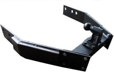 A black metal tow hitch assembly with a ball mount, isolated on a white background.