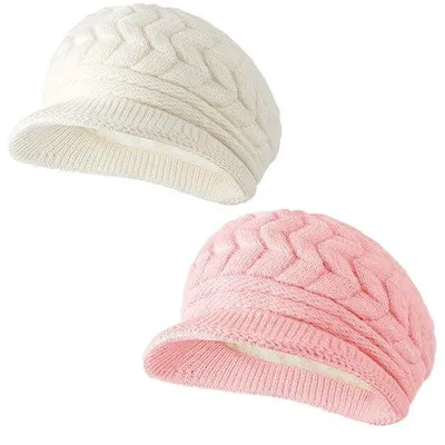 Immagine prodotto di 2 paia di berretti invernali da donna con pompon colorati e collare in piume sintetiche - berretti invernali in acrilico morbidi, caldi ed elastici, dalla vestibilità ampia, ideali per gli sport invernali e il freddo (bianco + rosa)