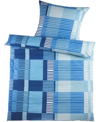 Produktbild von 2-tlg. Biber Winter Bettwäsche 135x200 +80x80cm, 100% Baumwolle, blautöne, Karo/Streifen