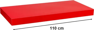 A red shelf is shown against a white background with a measurement indicator.