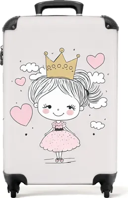 Obrázek produktu pro NoBoringSuitcases.com® Kufry Příruční kufr na kolečkách Malý cestovní kufr na 4 kolečkách - Princess - Crown - Pink - Girl - Pastel - Cabin Size < 55x40x23 cm & 55x40x20 cm - Foto kufr - Příruční kufr - Palubní zavazadlo Příruční kufr 55x35x20 cm, 36L,
