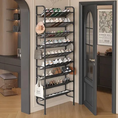 Imagen del producto de Estante para zapatos que ahorra espacio, montaje en pared. Reposabrazos para zapatos detrás de la puerta