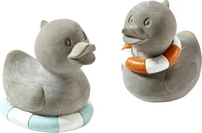 Produktbild von 2er Set Ente Zement mit Schwimmring, grau, ca. 9 x 6,5 cm