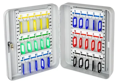 Produktbild von Schlüsselkasten abschließbar, großer Schlüsselschrank | 30 Haken | 30 x 24 x 7,5 cm | Lichtgrau