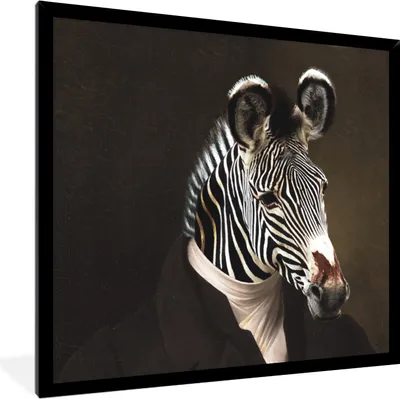 Produktbild von MuchoWow® MuchoWow® Gerahmtes Poster Zebra - Porträt - Kleidung 40x40 cm - Poster mit zchwarzem Bilderrahmen - Mit Rahmen - Wanddekoration Schlafzimmer