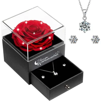 Produktbild von Ewige Rose mit Halskette und Ohrringen Kristallrot Geschenkbox