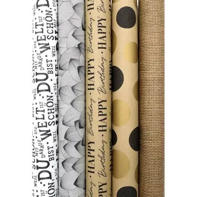 Produktbild von Geschenkpapierrolle, 2 m x 70 cm, 100 % Recyclingpapier, 5 Motive sortiert