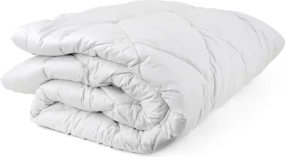 A folded white duvet or comforter is shown against a white background.