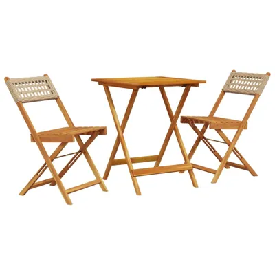 Produktbild von 3-tlg. Bistro-Set Beige Poly Rattan und Massivholz